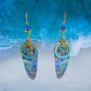 Goldtone Ocean Blue Multi Color Dangle Earrings